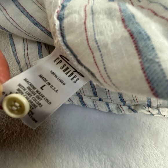 CP Shades Womens 100% Linen Striped Button-Up Shirt Large Blue/White Long Sleeve - Picture 4 of 7